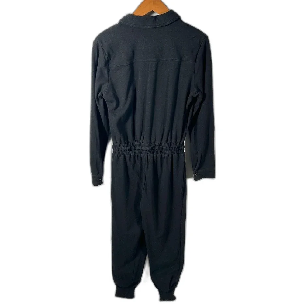 Evereve Black Myra Zip-Front Jogger Jumpsuit Long Sleeve Size Small Minimalist